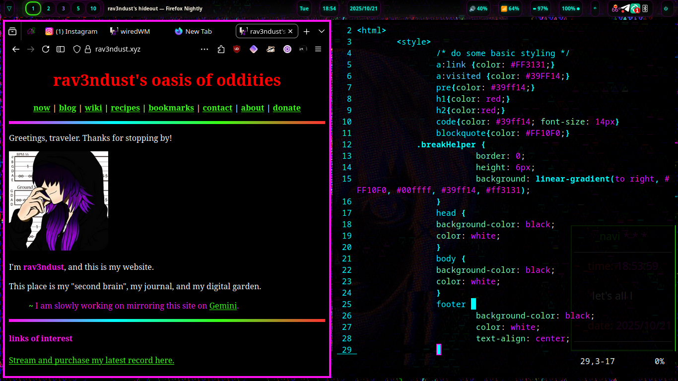 firefox and vim open side-by-side
