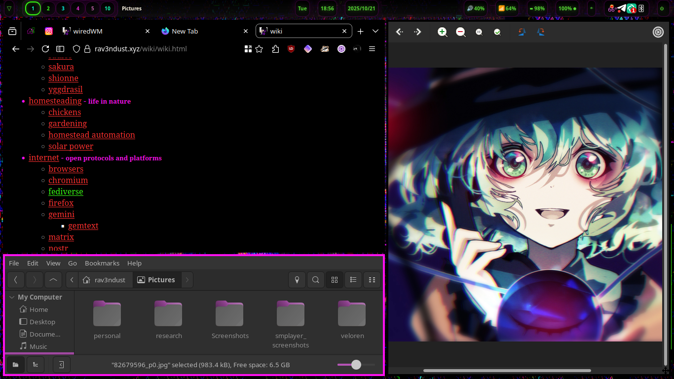 firefox, file manager, and image viewer in tiled view