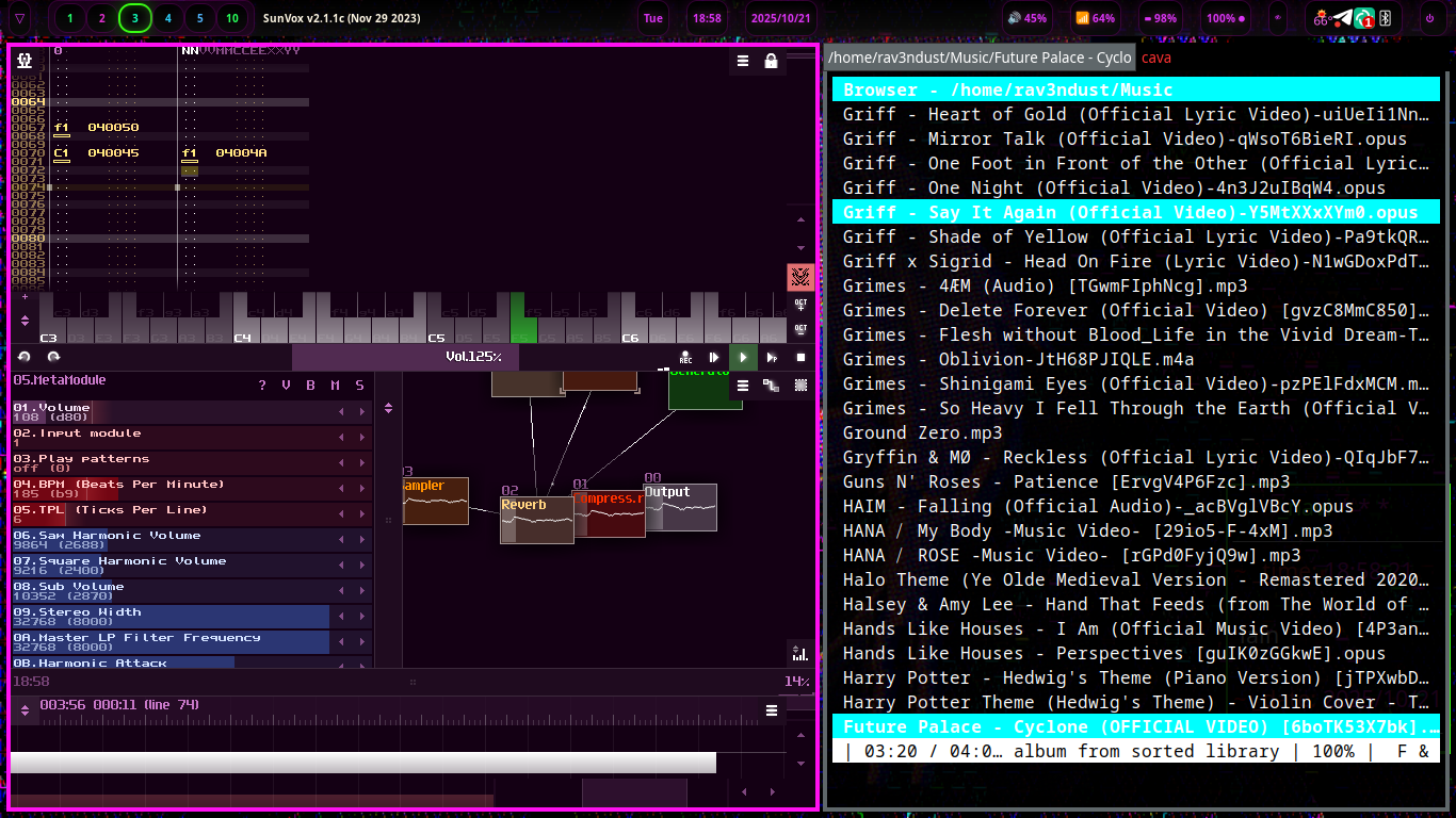 sunvox and cmus tiled