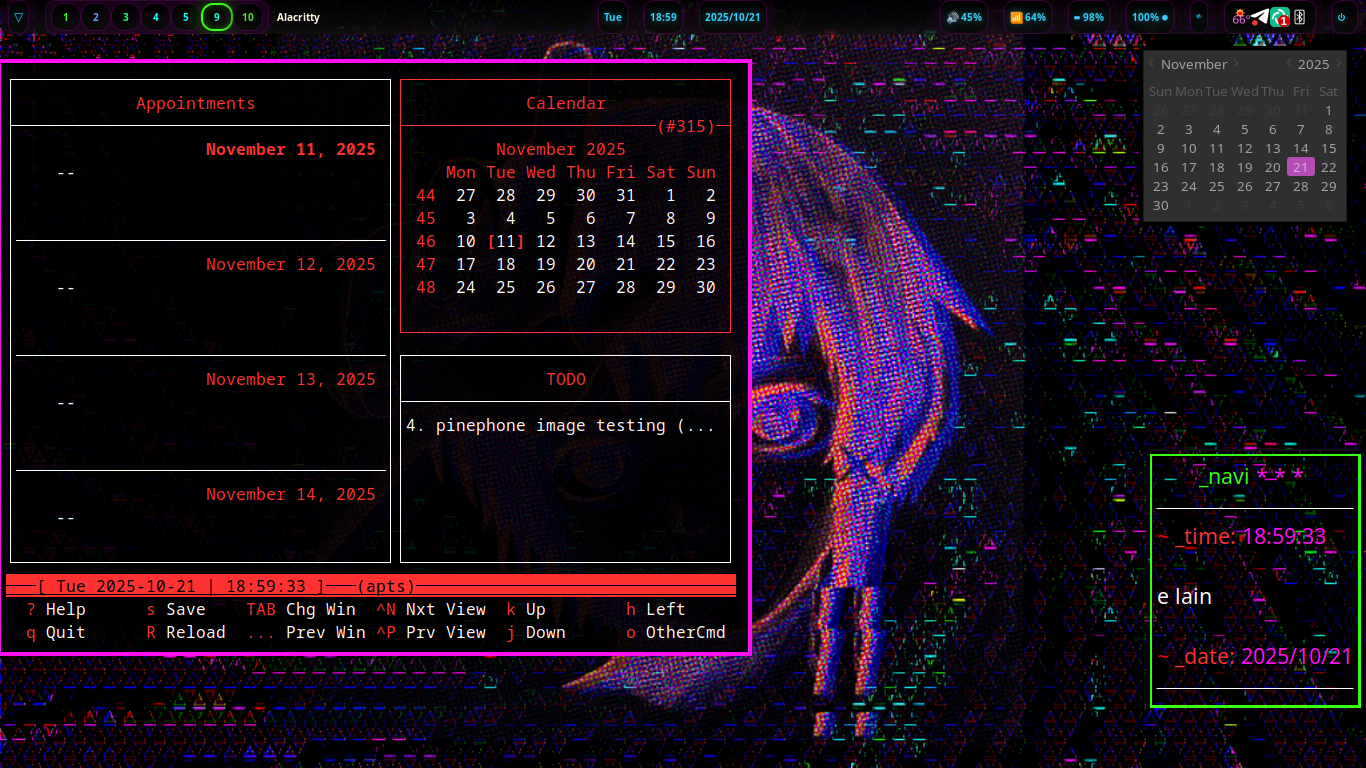 calcurse and a calendar open